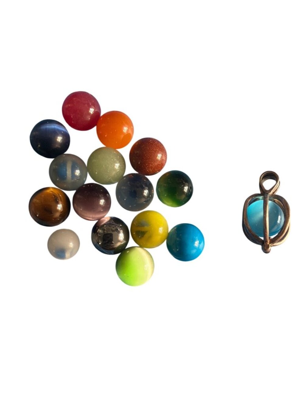 Vintage Sterling Silver Cage Pendant With Interchangeable Colorful Glass Marbles